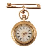 A 14CT GOLD LADY'S LAPEL WATCH