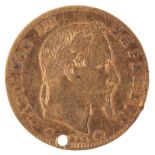 AN 1862 NAPOLEON III GOLD FIVE FRANCS PENDANT