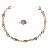 A GOLD AND AMETHYST BRACELET AND DRESS RING