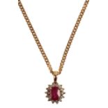 A 9CT GOLD CHAIN-LINK NECKLACE WITH ATTACHED GEM-SET PENDANT