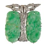 A JADEITE AND DIAMOND BROOCH