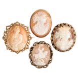 FOUR CAMEO BROOCHES