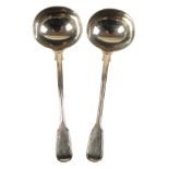 A PAIR OF VICTORIAN SILVER FIDDLE AND THREAD PATTERN SAUCE LADLES