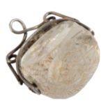 A CRESTED ROCK CRYSTAL SWIVEL FOB