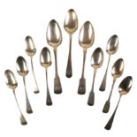 A SET OF SIX EARLY VICTORIAN SILVER OLD ENGLISH PATTERN DESSERT SPOONS