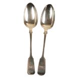 A PAIR OF VICTORIAN SILVER FIDDLE PATTERN TABLESPOONS