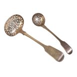 A VICTORIAN SILVER FIDDLE PATTERN STRAINER SPOON