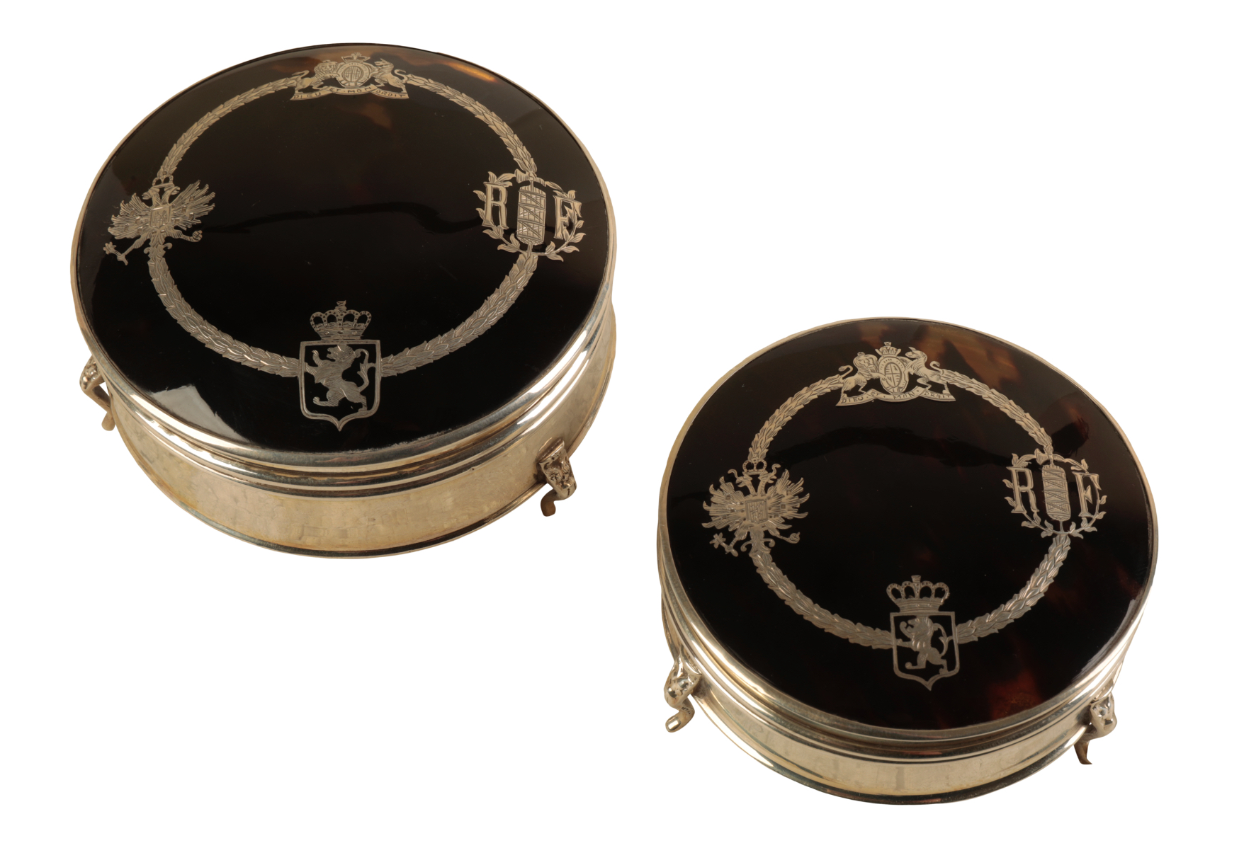 A PAIR OF GEORGE V SILVER AND TORTOISESHELL TRINKET BOXES