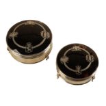 A PAIR OF GEORGE V SILVER AND TORTOISESHELL TRINKET BOXES