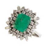 AN EMERALD AND DIAMOND CLUSTER RING