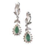 A PAIR OF EMERALD & DIAMOND EARRINGS