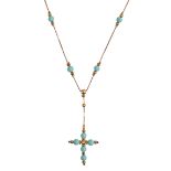A 9CT GOLD TURQUOISE CROSS PENDANT