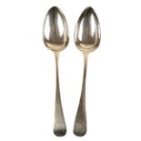 TWO GEORGE III SILVER OLD ENGLISH PATTERN TABLESPOONS