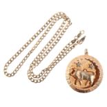 A GOLD ZODIAC PENDANT AND CHAIN