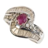 A DIAMOND AND RUBY DRESS RING