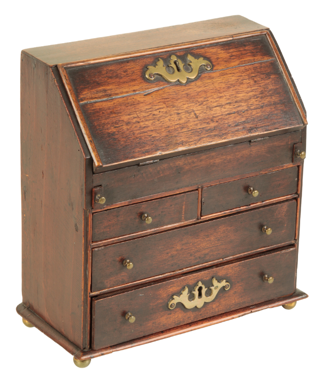 A GEORGE III MAHOGANY AND PINE APPRENTICE PIECE BUREAU