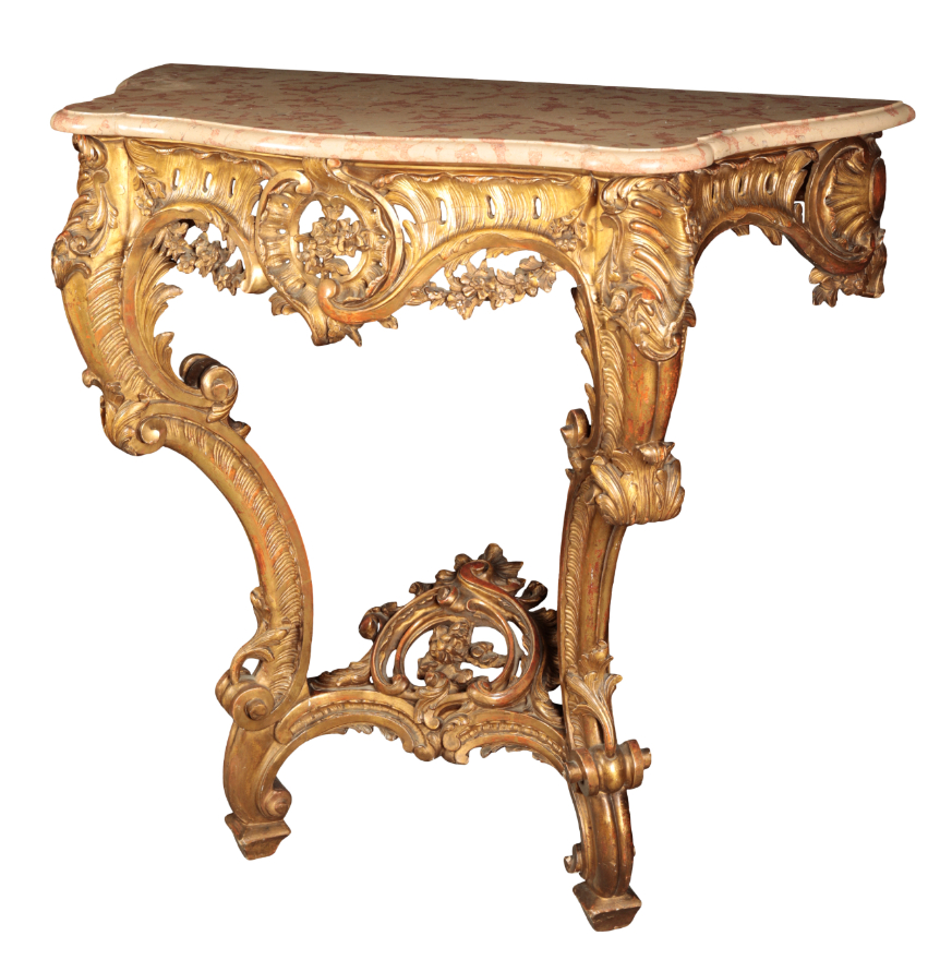 A LOUIS XV STYLE GILTWOOD AND MARBLE TOPPED CONSOLE TABLE - Image 2 of 2