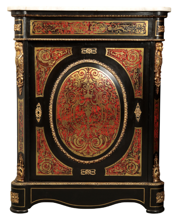 A PAIR OF VICTORIAN EBONISED, BOULLE WORK AND MARBLE TOPPED SIDE CABINETS - Image 2 of 5