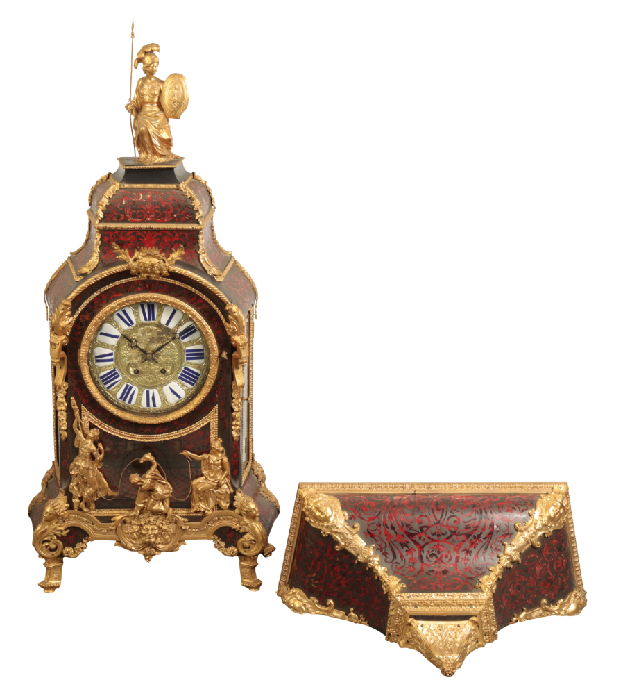 A MONUMENTAL 19TH CENTURY FRENCH BOULLE AND "ORMOLU" BRACKET CLOCK OF LOUIS XVI DESIGN