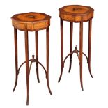A NEAR PAIR OF EDWARDIAN SATINWOOD OCCASIONAL TABLES