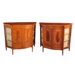A PAIR OF GEORGE III STYLE SATINWOOD AND MARQUETRY SIDE CABINETS