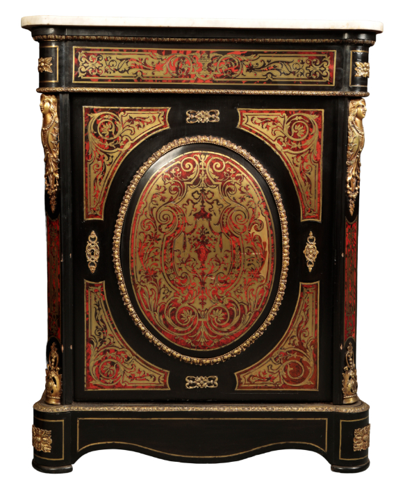 A PAIR OF VICTORIAN EBONISED, BOULLE WORK AND MARBLE TOPPED SIDE CABINETS - Image 3 of 5