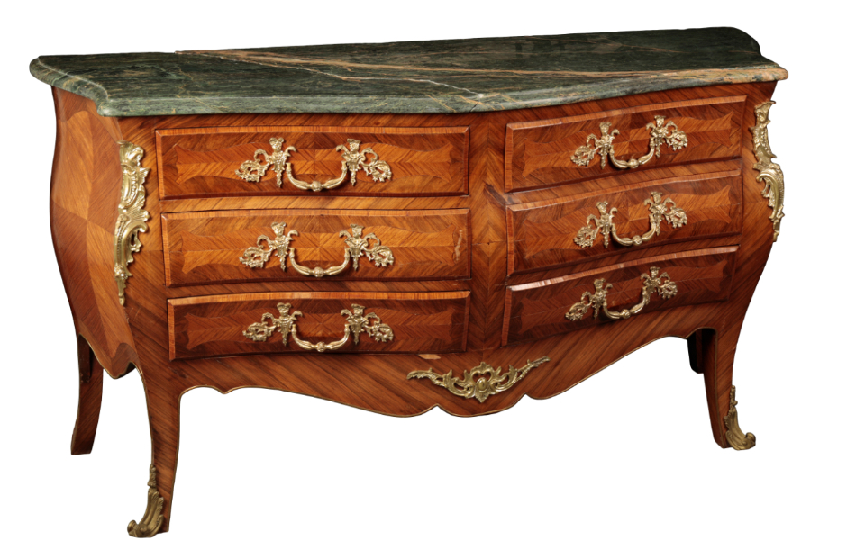 A PAIR OF LOUIS XV STYLE KINGWOOD AND MARBLE TOPPED SERPENTINE COMMODES - Image 2 of 3
