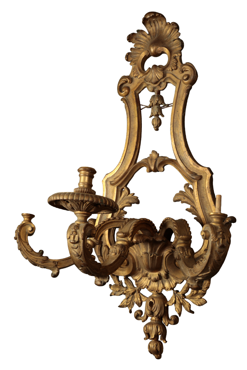 A LOUIS XIV STYLE GILT BRONZE WALL SCONCE OF LARGE PROPORTIONS