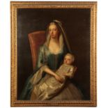 JOHN VANDERBANK (1694-1739) A portrait of Catherine, daughter of John Plumer, holding her baby