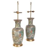 A PAIR OF CHINESE FAMILLE VERTE CRACKLE GLAZE VASE LAMPS