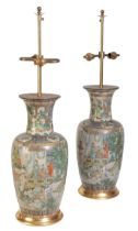 A PAIR OF CHINESE FAMILLE VERTE CRACKLE GLAZE VASE LAMPS