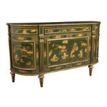 A GREEN-LACQUERED AND PARCEL GILT BOW FRONT SIDE CABINET