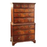 A GEORGE I WALNUT CHEST ON CHEST