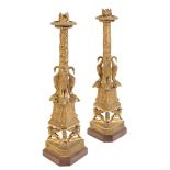 A PAIR OF EMPIRE GILT BRONZE CANDELABRA