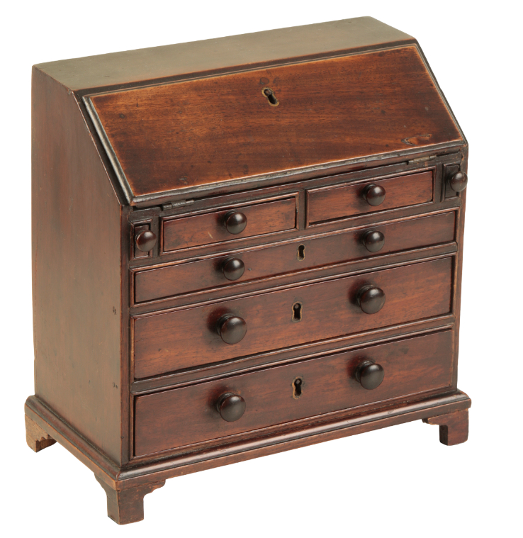 A GEORGE III MAHOGANY APPRENTICE PIECE BUREAU