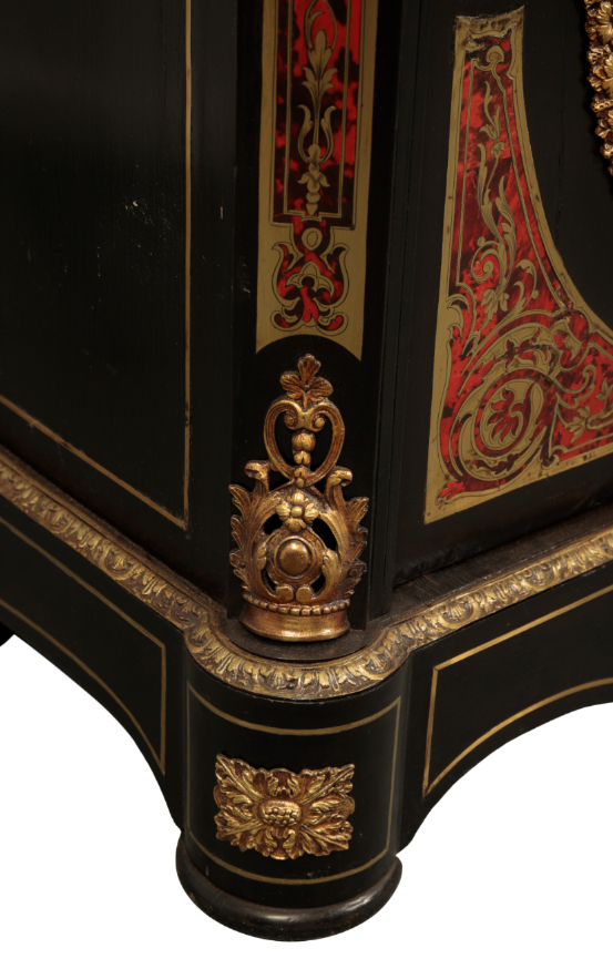 A PAIR OF VICTORIAN EBONISED, BOULLE WORK AND MARBLE TOPPED SIDE CABINETS - Image 5 of 5