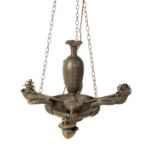 A REGENCY STYLE BRONZED METAL COLZA HANGING LAMP BY ROBERT KIME