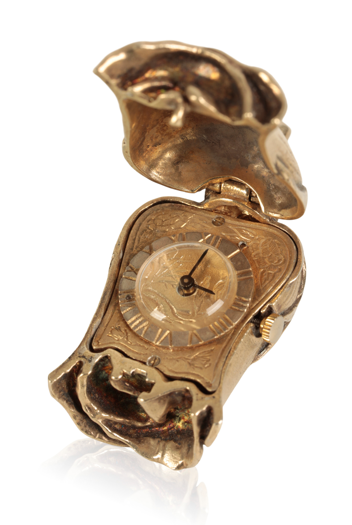 A ST JAMES HOUSE SILVER AND PARCEL-GILT MINIATURE NOVELTY TIMEPIECE IN THE FORM OF A ROSEBUD