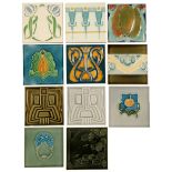 A GROUP OF ELEVEN GERMAN ART NOUVEAU TILES