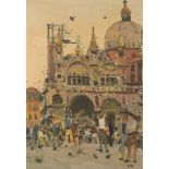 *KEN HOWARD (1932-2022) Figures in front of St. Mark's Basilica, Venice