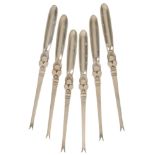 GEORG JENSEN: SET OF SIX SILVER 'CACTUS' PATTERN LOBSTER FORKS