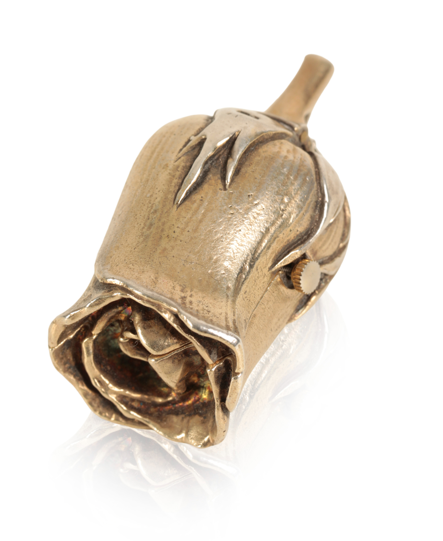 A ST JAMES HOUSE SILVER AND PARCEL-GILT MINIATURE NOVELTY TIMEPIECE IN THE FORM OF A ROSEBUD - Image 2 of 2