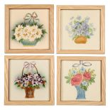 GEORG SCHMIDER: FOUR FRAMED ART NOUVEAU TILES FEATURING BASKETS OF FLOWERS