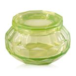 A URANIUM GREEN FACETED GLASS BOWL AND COVER