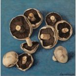 BRYAN SENIOR (B. 1935) 'Mushrooms on a blue ground'