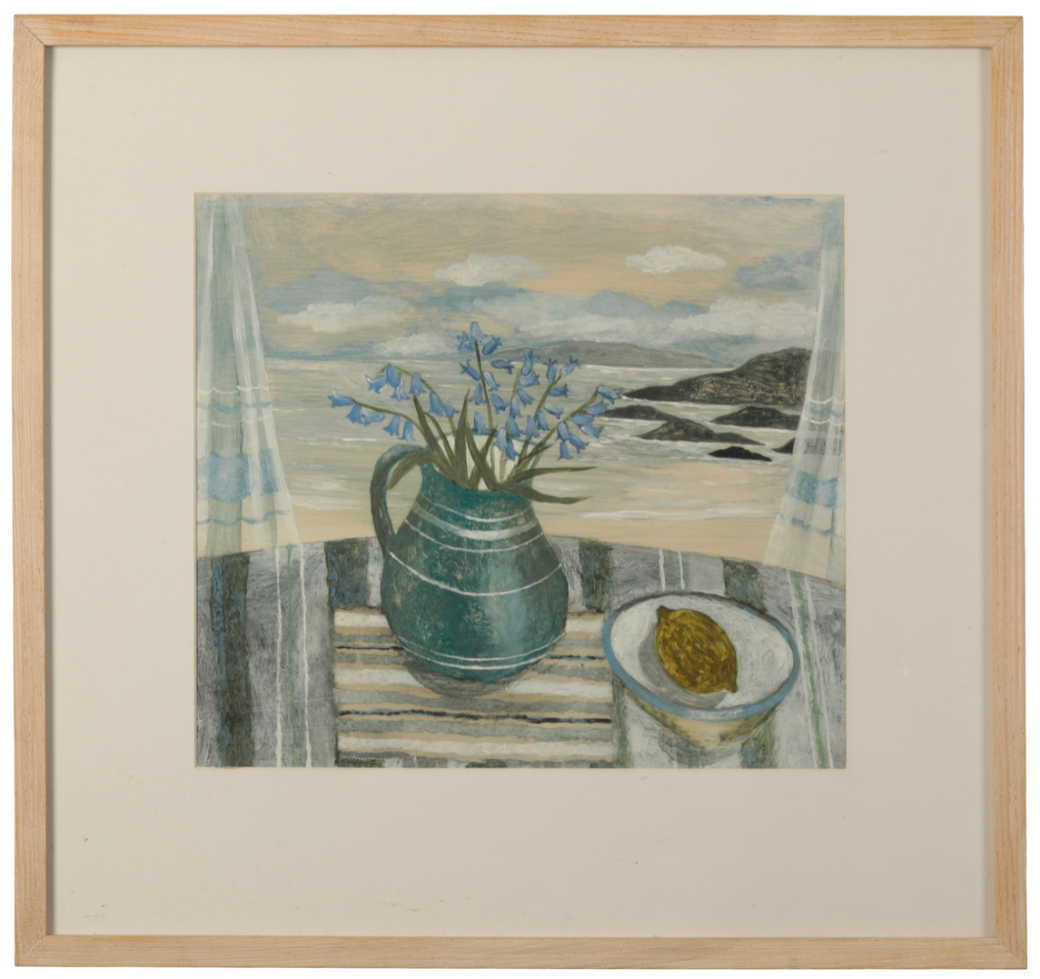 *SARAH BOWMAN (b. 1975) Still life and seascape with bluebells and a lemon - Image 2 of 4