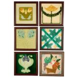 A GROUP OF SIX FRAMED POLYCHROME TILES