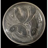 *PIERRE D'AVESN (1901-1990): A CLEAR AND FROSTED GLASS 'POISSON' CHARGER OR SHALLOW BOWL