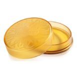 VERLYS: AN ART DECO GOLD GLASS CIRCULAR GLASS CONTAINER AND COVER