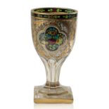 JULIUS MUHLHAUS & CO: A GILDED AND TRANSMALEREI GLASS GOBLET